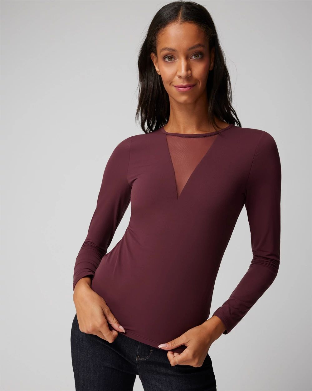 WHBM® FORME Long Sleeve Mesh Top White House Black Market